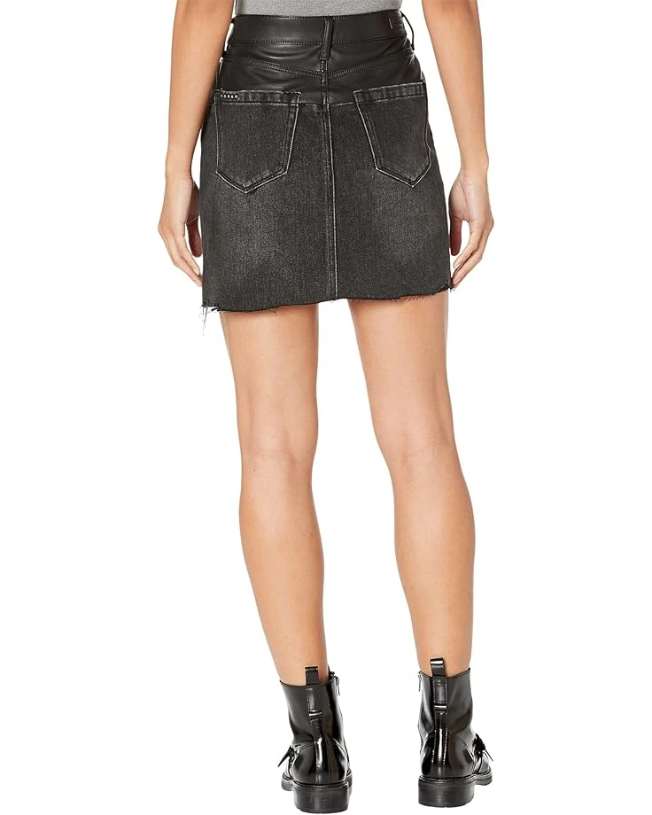 Blank NYC Leather and Denim Patchwork High-Rise Miniskirt with Raw Hem in Twist Of Fate | Skirts - Image 2