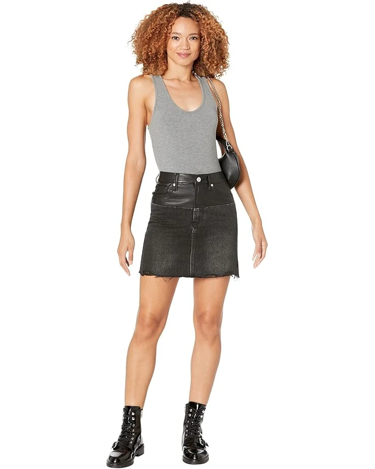 Blank NYC Leather and Denim Patchwork High-Rise Miniskirt with Raw Hem in Twist Of Fate | Skirts - Image 4