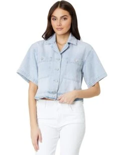 Blank NYC Cropped Short Sleeve Denim Shirt | Shirts & Tops