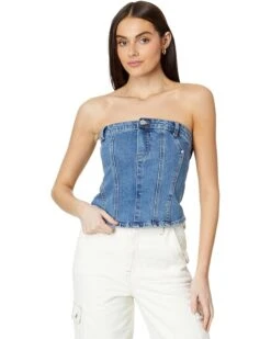 Blank NYC Own It Denim Bustier in Blue | Shirts & Tops