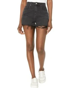 Blank NYC Reeve High-Rise Five-Pocket Shorts with Destructed Hem in Living Life