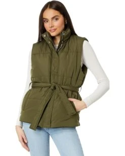 Blank NYC Nylon & Faux Sherpa Quilted Vest with Self Belt | Coats & Outerwear