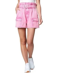 Blank NYC Acid Wash Paper Bag Belt Shorts in Raspberry Sorbet