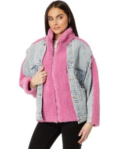 Blank NYC Pink Sherpa and Denim Trucker Jacket in Candy Land | Coats & Outerwear