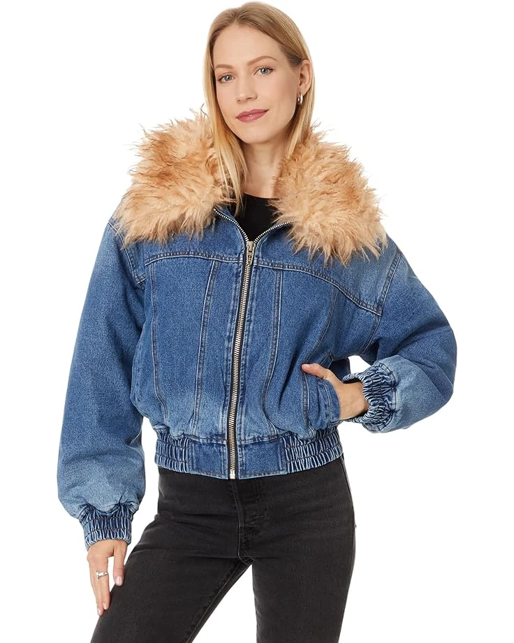 Blank NYC Denim Bomber Jacket With Faux Fur Collar | Coats & Outerwear