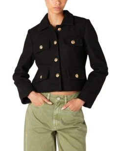 Blank NYC Cropped Shirt Jacket With Pocket And Gold Button Detail | Coats & Outerwear