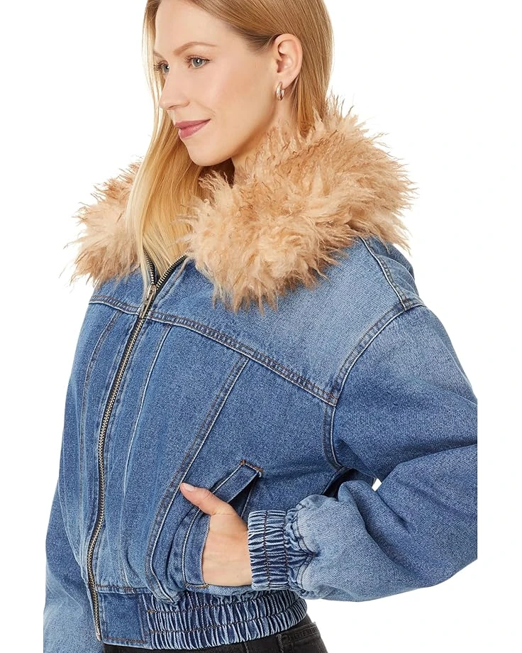 Blank NYC Denim Bomber Jacket With Faux Fur Collar | Coats & Outerwear - Image 3