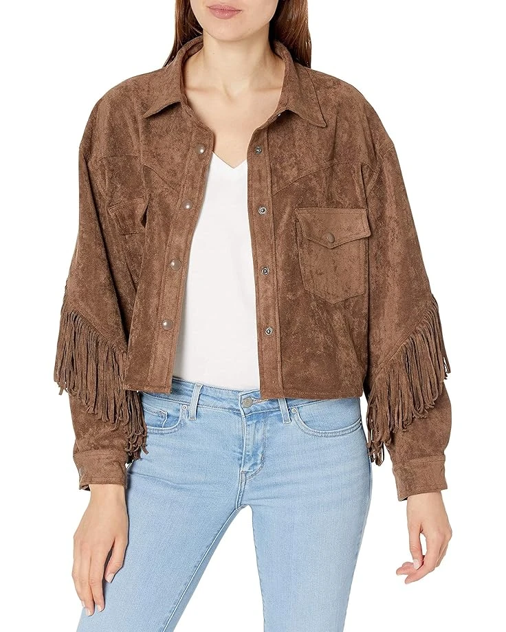 Blank NYC Faux Suede Fringe Shirt Jacket in Hot Cocoa | Coats & Outerwear